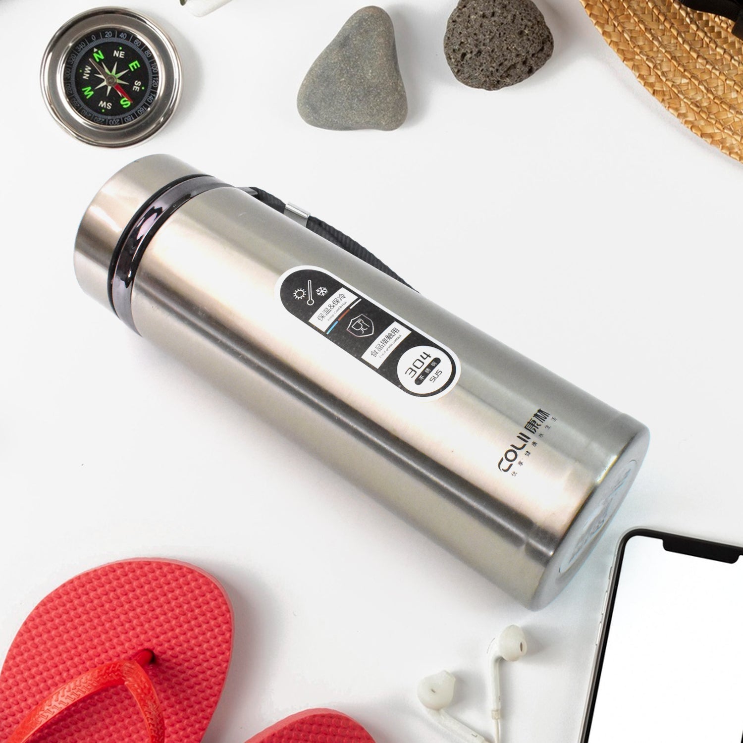 Stainless Steel Vacuum Insulated Water Bottle – 900ML Approx, Leak-Proof, Wide Mouth with Hanging Strap (Mix Color) Stainless Steel Vacuum Insulated Water Bottle – 900ML Approx, Leak-Proof, Wide Mouth with Hanging Strap (Mix Color)